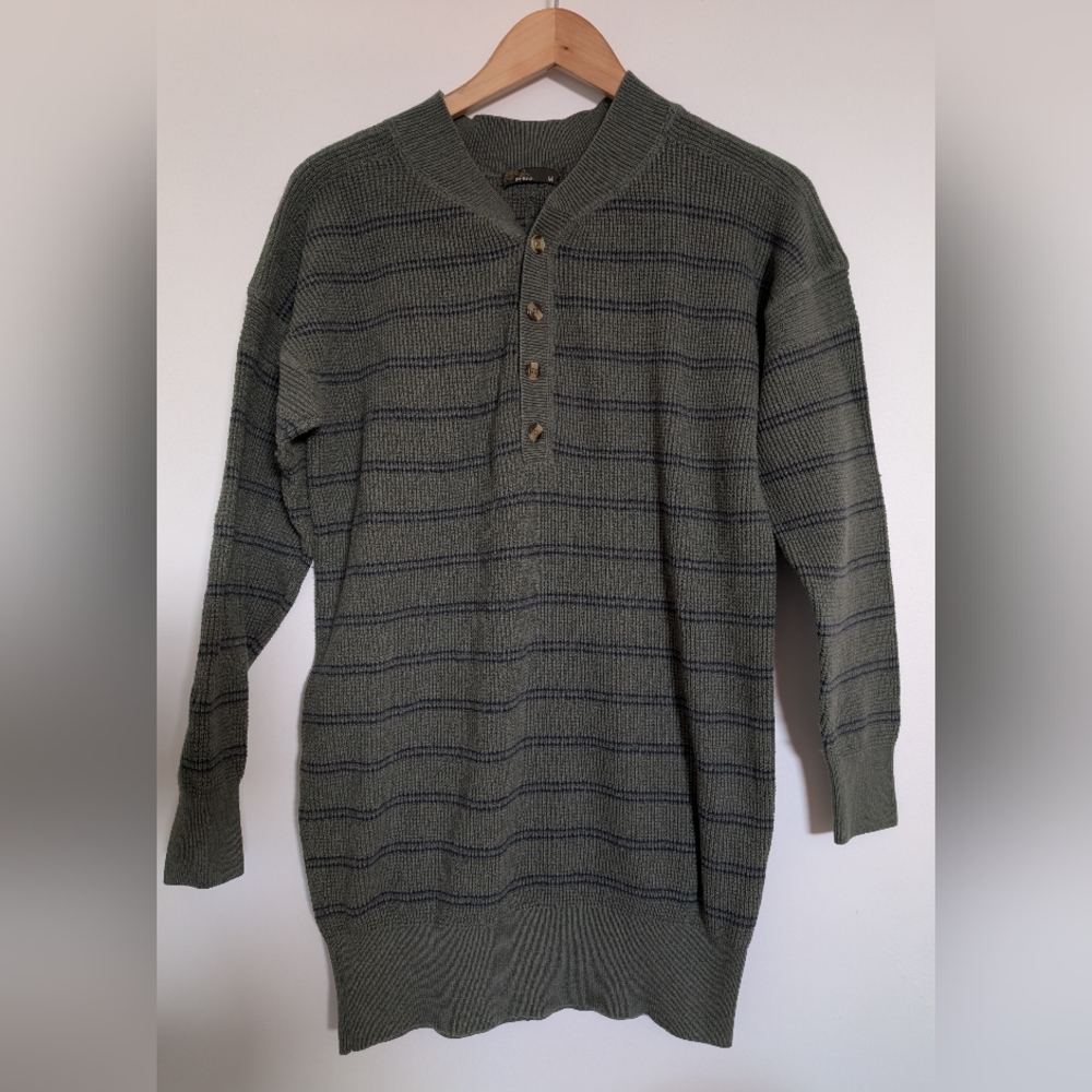 Olive Green Striped Women's Sweater Dress